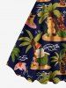 Robe trapèze hawaïenne grande taille à imprimé cocotier, bonhomme de neige, flamant rose et vagues - Bleu Marine M