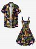 Robe trapèze hawaïenne grande taille à imprimé cocotier, bonhomme de neige, flamant rose et vagues - Bleu Marine M