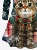 T-shirt à manches longues grande taille pour femme, motif flocons de neige, chat et élan, cadeau de Noël - Noir 2X