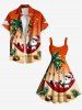 Robe trapèze grande taille à imprimé ombré, flocons de neige, Père Noël et cocotier, motif guirlande lumineuse de Noël - Orange 6X