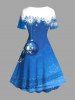 Robe trapèze grande taille à imprimé ombré de boules de Noël, flocons de neige et étoiles - Bleu Ciel XXS