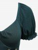 Lace Up Grommets Ruffles Ruched Puff Sleeves Textured Dress -  