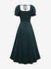 Lace Up Grommets Ruffles Ruched Puff Sleeves Textured Dress -  