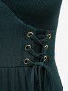 Lace Up Grommets Ruffles Ruched Puff Sleeves Textured Dress -  