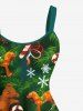 Robe débardeur grande taille imprimée chaussette de Noël, ourson, bonbons et flocons de neige - Vert XS