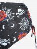 Skull Rose Flower Spider Web Moon Star Print Crisscross Tie Cinched Bottom Tankini Swimsuit -  