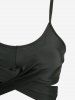 Skull Rose Flower Spider Web Moon Star Print Crisscross Tie Cinched Bottom Tankini Swimsuit -  