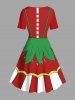 Plus Size Christmas Light Elf Candy Print Vintage Dress -  