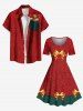 Plus Size Christmas Bowknot Colorblock Sparkling Sequin 3D Print Vintage Dress -  