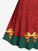 Plus Size Christmas Bowknot Colorblock Sparkling Sequin 3D Print Vintage Dress -  