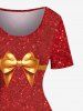 Plus Size Christmas Bowknot Colorblock Sparkling Sequin 3D Print Vintage Dress -  