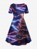 Robe grande taille à imprimé 3D galaxie pailleté et boule lumineuse de Noël - Bleu Marine M