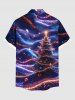 Chemise homme grande taille avec boule de Noël lumineuse galaxie pailletée, imprimé 3D, boutons et poche - Bleu Marine S