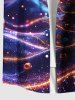 Chemise homme grande taille avec boule de Noël lumineuse galaxie pailletée, imprimé 3D, boutons et poche - Bleu Marine S