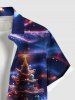 Chemise homme grande taille avec boule de Noël lumineuse galaxie pailletée, imprimé 3D, boutons et poche - Bleu Marine 2XL