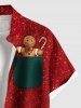 Plus Size Christmas Gingerbread Sparkling Sequin 3D Print Buttons Pocket Shirt For Men -  