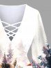 T-shirt à manches longues pour femme, motif chat et bonnet de Noël grande taille - Blanc S
