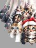 Plus Size Christmas Tree Hat Cat Print Lattice Long Sleeves Women T-shirt -  