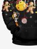Plus Size Christmas Candy Snowflake Swnoman Bell Gingerbread Print Drawstring Pockets Hoodie For Men -  