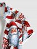 Chemise à boutons et poche imprimée Père Noël et bonbons, grande taille, pour homme - Rouge 4XL