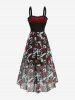 Skulls Rose Flowers Print Grommets Lace Up Ruched Ruffles Tank Dress -  