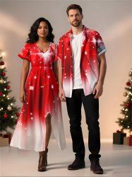 Christmas Snowflake Glitter Stars Ombre Print Plus Size Matching Outfit For Couples -  