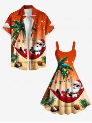 Christmas Light Snowflake Santa Claus Coconut Tree Dip Dye Ombre Print Plus Size Matching Outfit For Couples -  