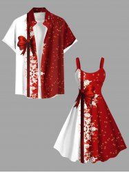 Christmas Snowflake Bowknot Print Plus Size Matching Outfit For Couples -  