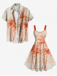 Coconut Tree Sea Waves Sun Print Plus Size Matching Hawaii Beach Outfit For Couples -  