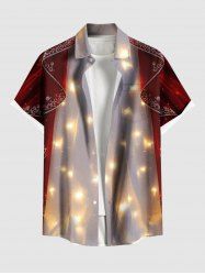 Chemise à poches boutonnées imprimée 3D avec paillettes et lumières de Noël pour hommes, grandes tailles - Rouge S