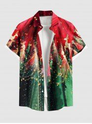 Plus Size Christmas Tree Light Elk Print Button Pocket Shirt For Men -  