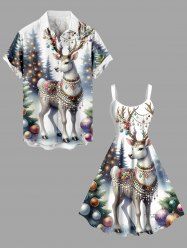 Ensemble assorti grande taille pour couples, motif élan et boule lumineuse pour sapin de Noël - Blanc 