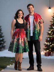 Christmas Tree Light Elk Print Plus Size Matching Outfit For Couples -  