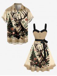Christmas Tree Ball Snowflake Elk Print Plus Size Matching Outfit For Couples -  
