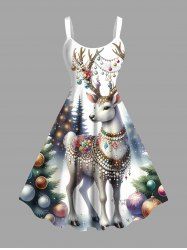 Robe débardeur grande taille à imprimé élan et boules de Noël - Blanc 5X