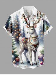 Chemise homme grande taille à boutons et poche, ornée de boules lumineuses de Noël et d'un motif d'élans. - Blanc S
