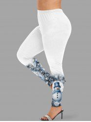 Leggings grande taille à imprimé boules de Noël, bonhommes de neige et flocons de neige - Blanc XS