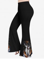 Pantalon évasé grande taille à imprimé pailleté 3D avec motif de lutin de Noël - Noir 4X
