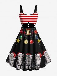 Robe débardeur grande taille à imprimé chats, boules de Noël, clochettes et étoiles - Noir 6X