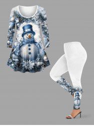 Ensemble assorti grande taille boule de Noël bonhomme de neige imprimé flocons de neige - Bleu clair 