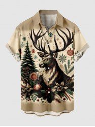 Chemise à boutons et poche pour homme, grande taille, motif sapin de Noël, boules de neige et élan - Brun Légère S