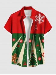 Chemise à boutons et poche pour homme, grande taille, motif lutin de Noël, sapin, pain d'épice, flocons de neige et élans - Rouge S