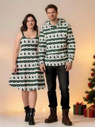 Ensemble assorti grande taille à imprimé sapin de Noël et flocons de neige pour couples - Vert 