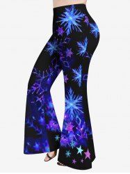 Pantalon évasé grande taille à imprimé flocons de neige et galaxie pour Noël - Noir M