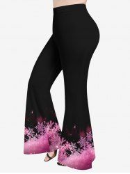 Pantalon évasé à imprimé flocons de neige de Noël grande taille - Noir S