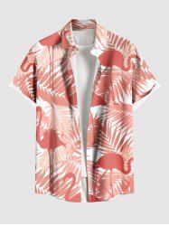 Plus Size Tropical Leaf Flamingo Print Hawaii Button Pocket Shirt For Men -  