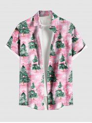 Plus Size Christmas Tree Ball Bowknot Snowflake Print Buttons Pocket Shirt For Men -  