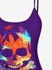 Plus Size Skull Glitter Print Boyshorts Tankini Swimsuit (Adjustable Shoulder Strap) -  