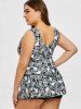 Plus Size Skulls Rose Flowers Print Surplice Layered Boyshorts Tankini Set - Gris 1X | US 14-16