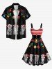 Christmas Ball Bell Star Hat Cats Print Plus Size Matching Outfit For Couples -  